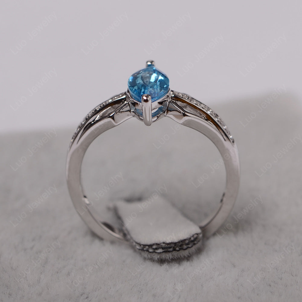 Marquise Swiss Blue Topaz Engagement Ring - LUO Jewelry