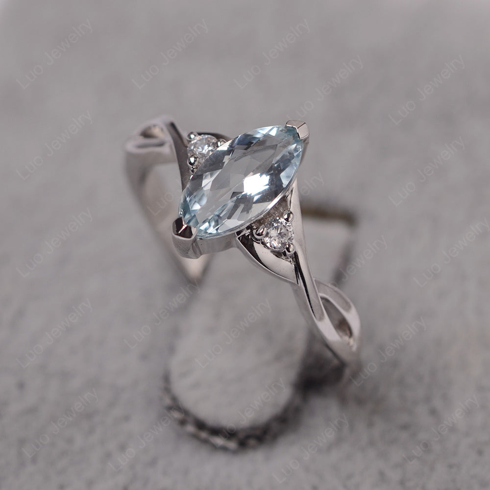 Aquamarine Ring Marquise Cut Engagement Ring - LUO Jewelry