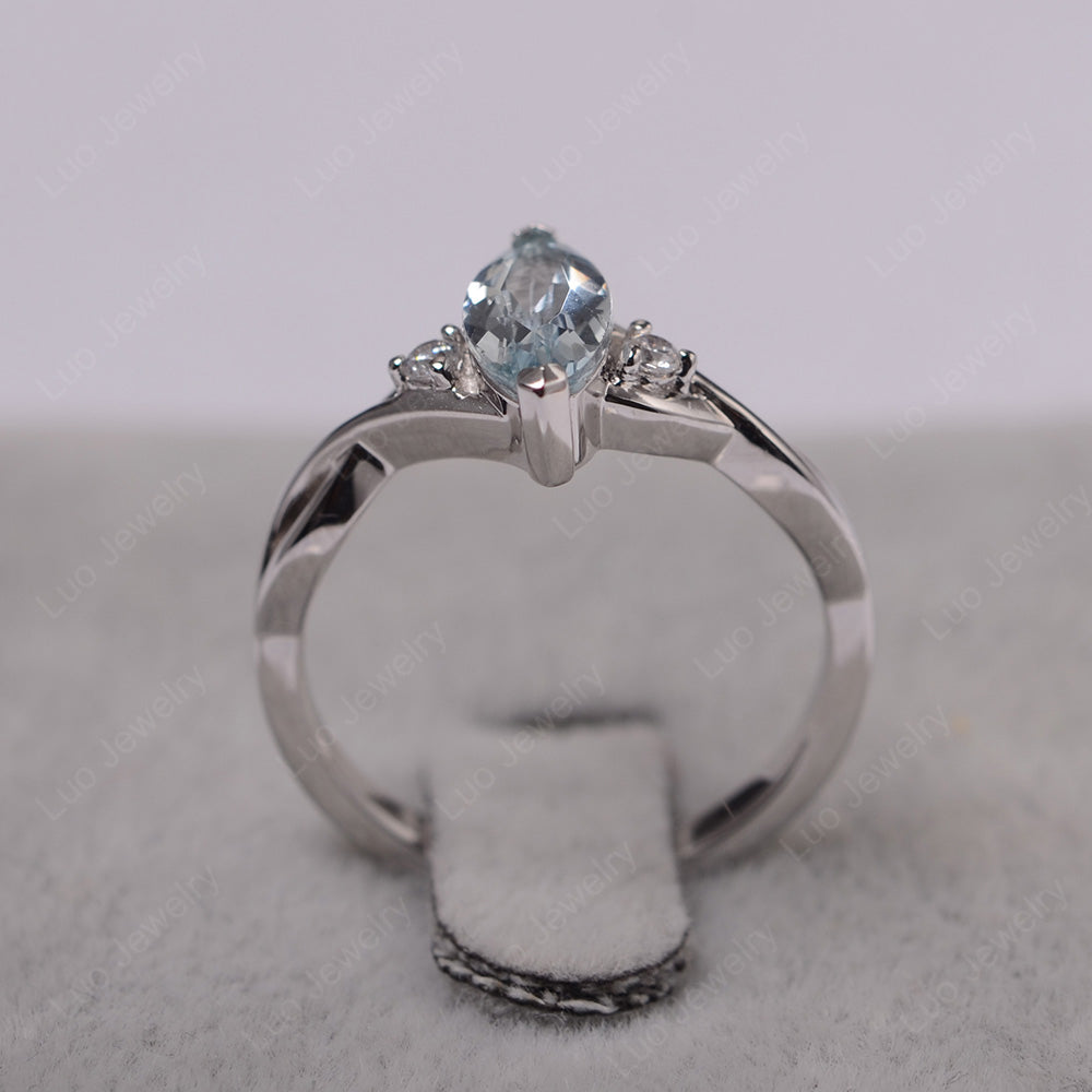 Aquamarine Ring Marquise Cut Engagement Ring - LUO Jewelry
