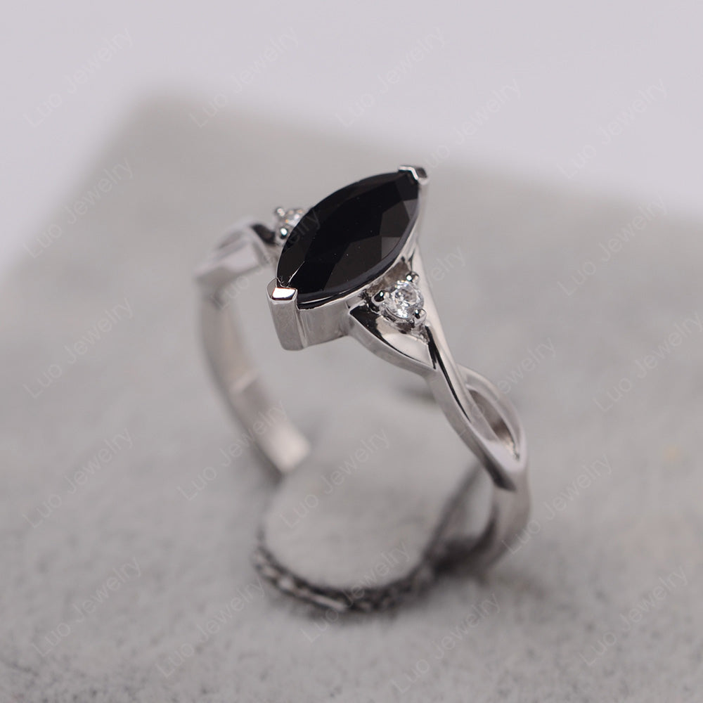 Black Stone Ring Marquise Cut Engagement Ring - LUO Jewelry