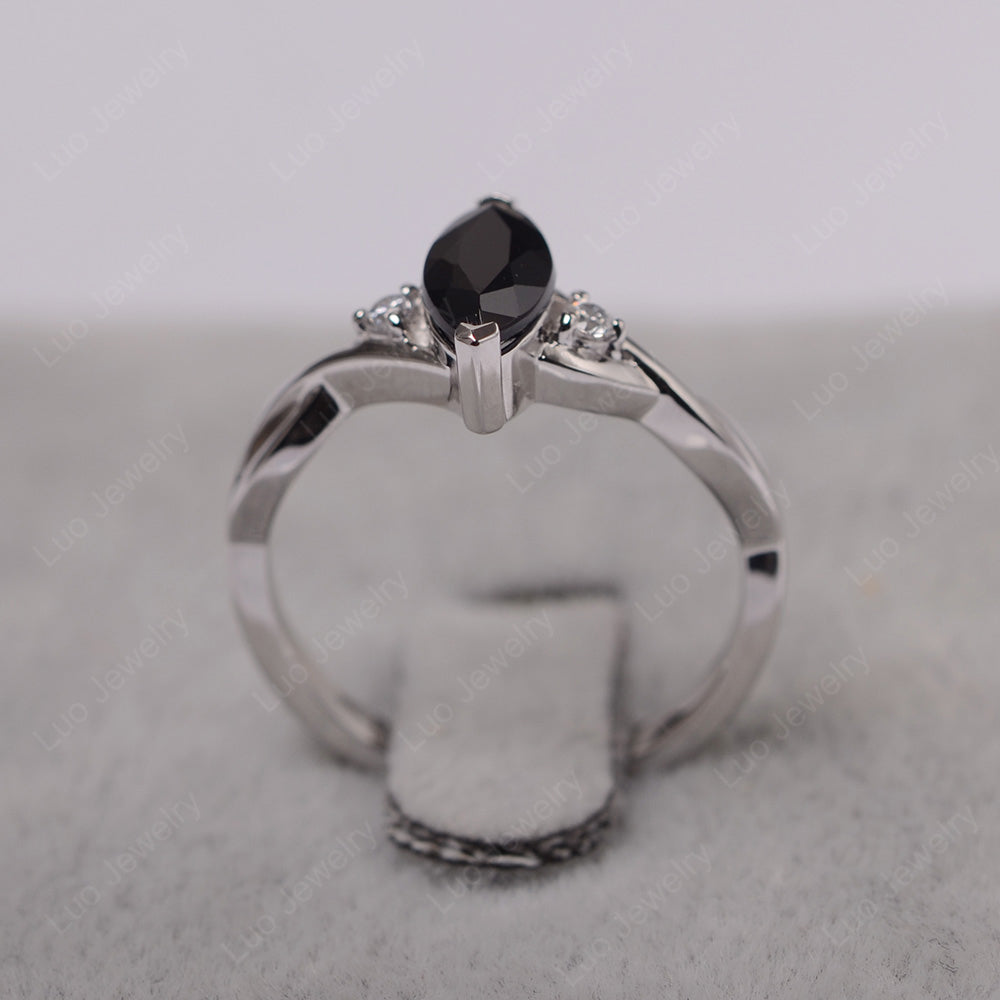 Black Stone Ring Marquise Cut Engagement Ring - LUO Jewelry