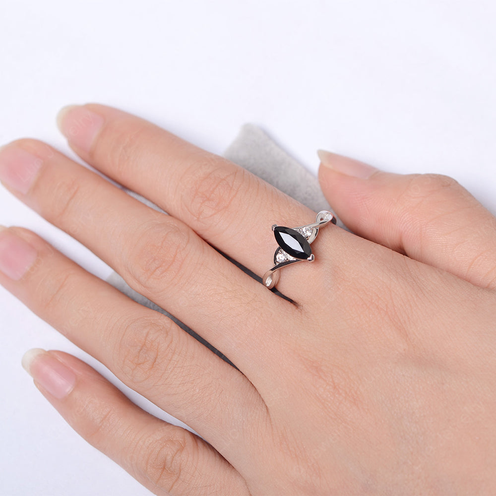 Black Stone Ring Marquise Cut Engagement Ring - LUO Jewelry