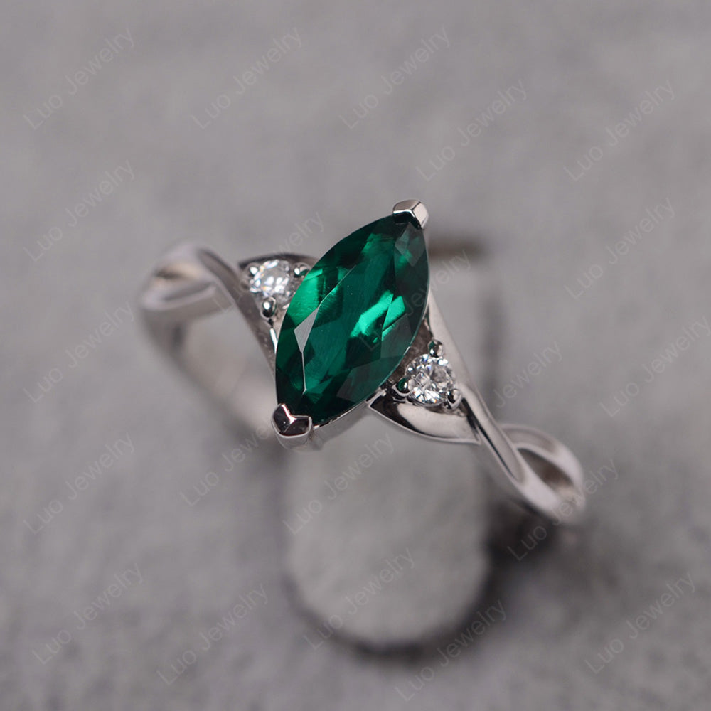 Lab Emerald Ring Marquise Cut Engagement Ring - LUO Jewelry