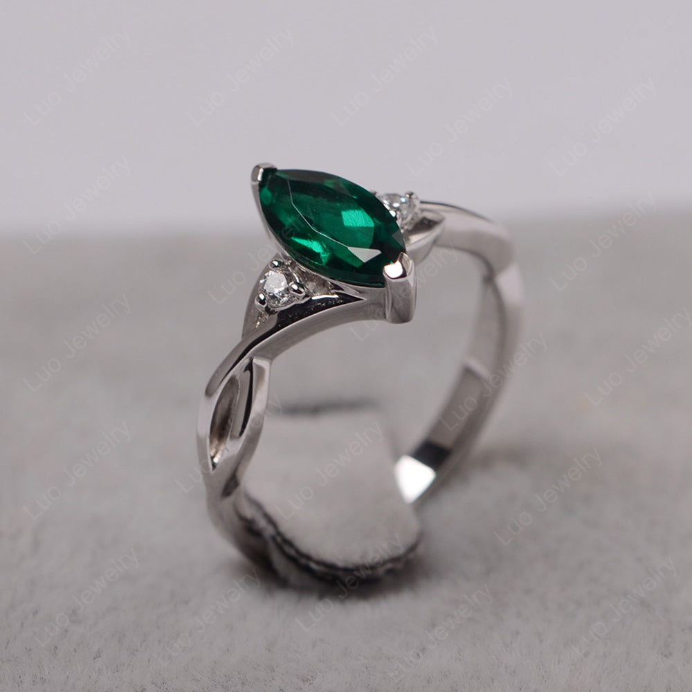 Lab Emerald Ring Marquise Cut Engagement Ring - LUO Jewelry