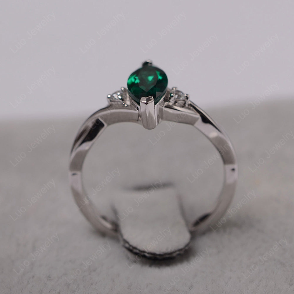 Lab Emerald Ring Marquise Cut Engagement Ring - LUO Jewelry
