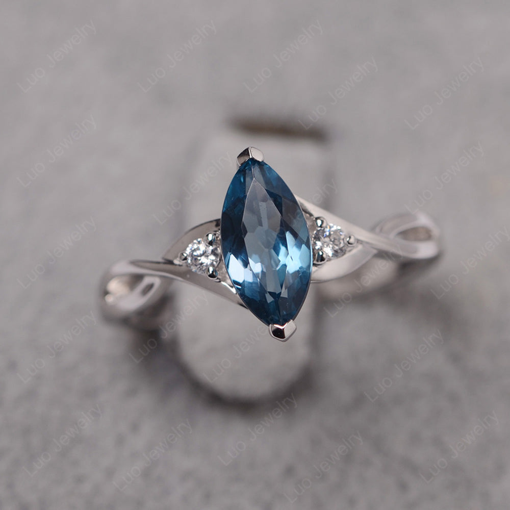 London Blue Topaz Ring Marquise Cut Engagement Ring - LUO Jewelry