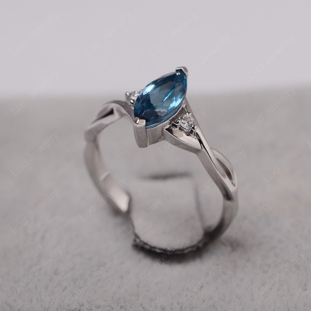 London Blue Topaz Ring Marquise Cut Engagement Ring - LUO Jewelry