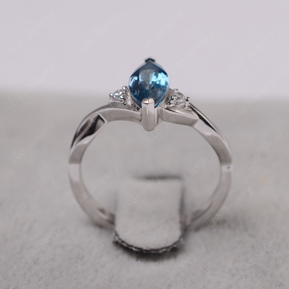 London Blue Topaz Ring Marquise Cut Engagement Ring - LUO Jewelry