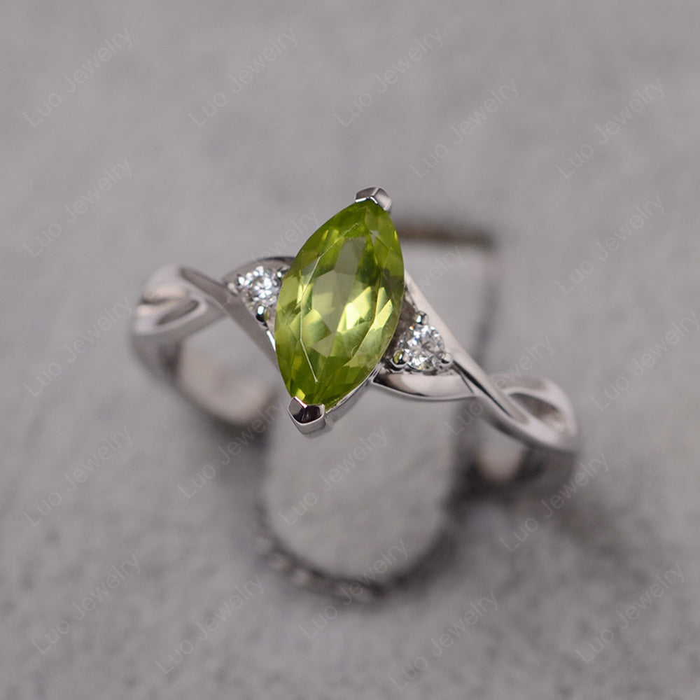 Peridot Ring Marquise Cut Engagement Ring - LUO Jewelry