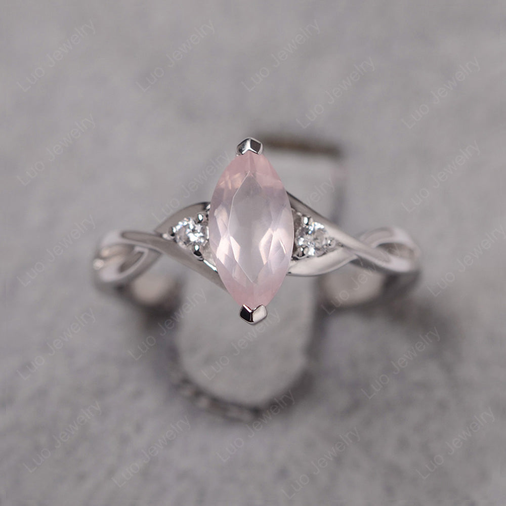 Rose Quartz Ring Marquise Cut Engagement Ring - LUO Jewelry