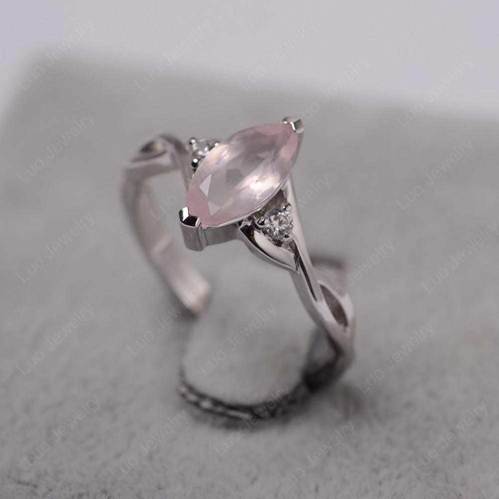 Rose Quartz Ring Marquise Cut Engagement Ring - LUO Jewelry