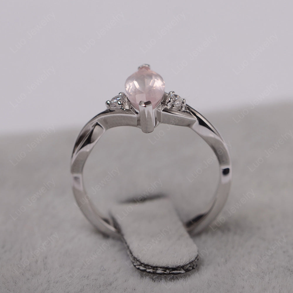 Rose Quartz Ring Marquise Cut Engagement Ring - LUO Jewelry