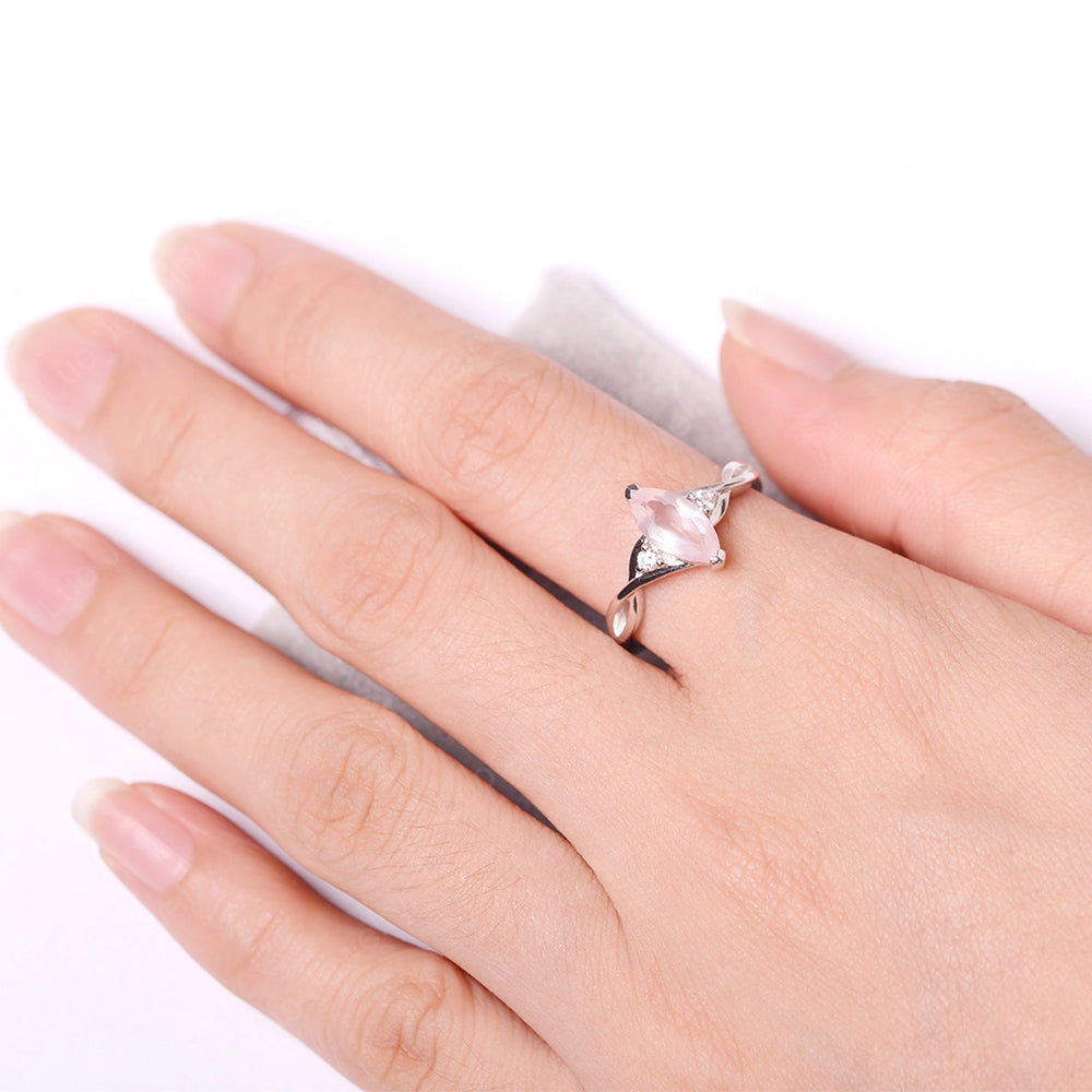 Rose Quartz Ring Marquise Cut Engagement Ring - LUO Jewelry