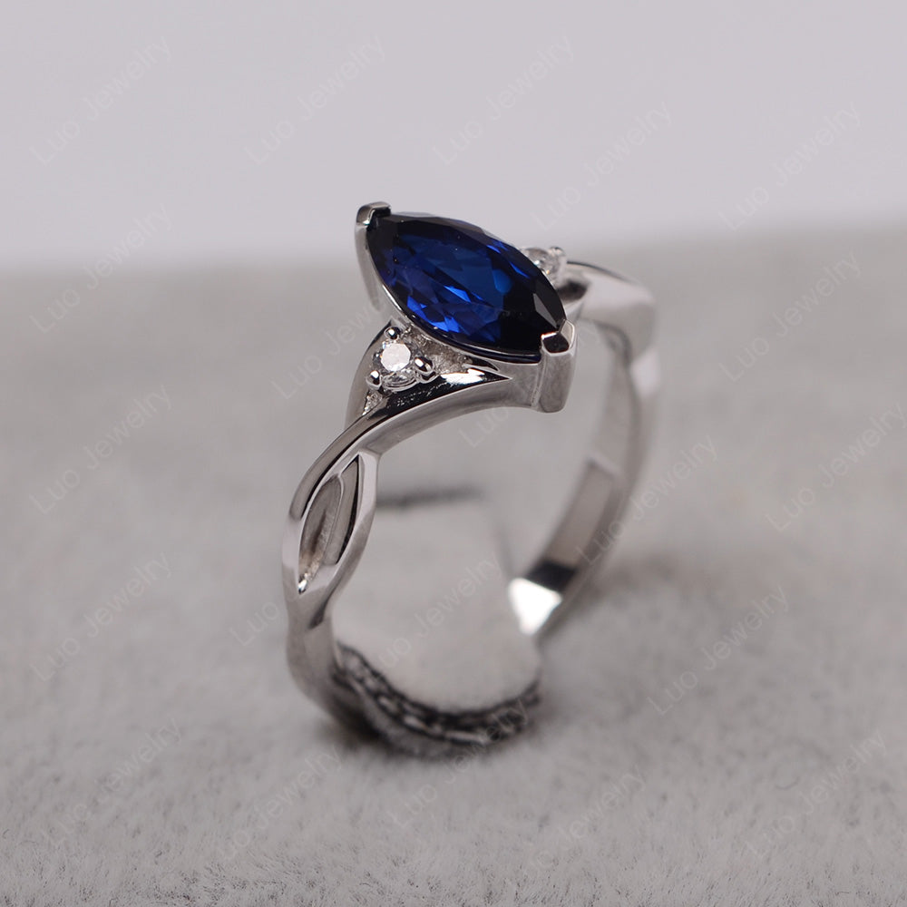 Lab Sapphire Ring Marquise Cut Engagement Ring - LUO Jewelry