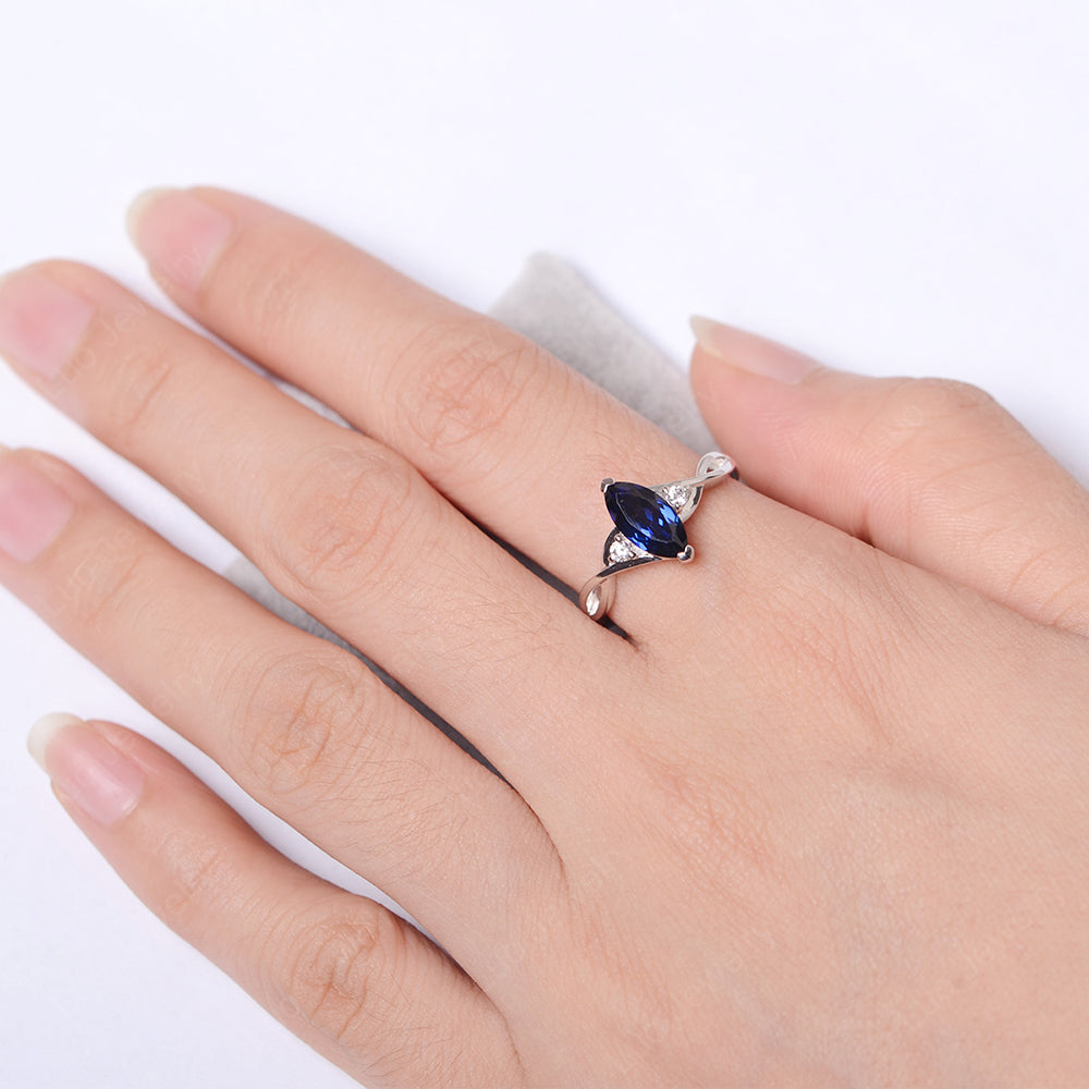 Lab Sapphire Ring Marquise Cut Engagement Ring - LUO Jewelry