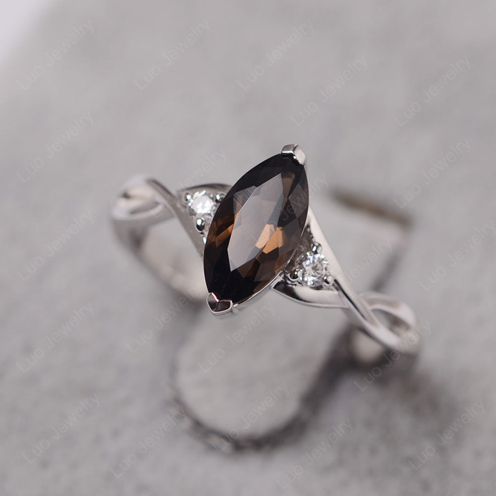 Smoky Quartz  Ring Marquise Cut Engagement Ring - LUO Jewelry