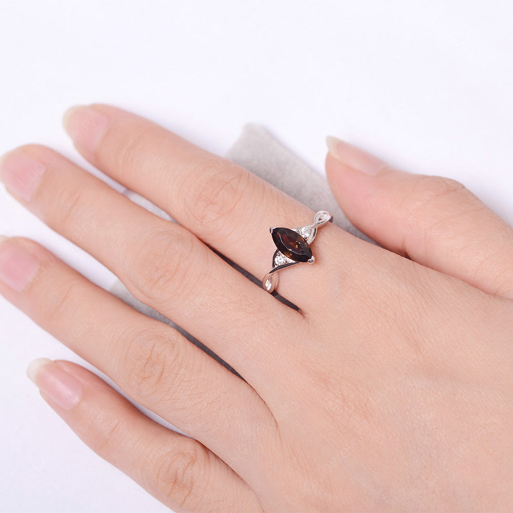 Smoky Quartz  Ring Marquise Cut Engagement Ring - LUO Jewelry