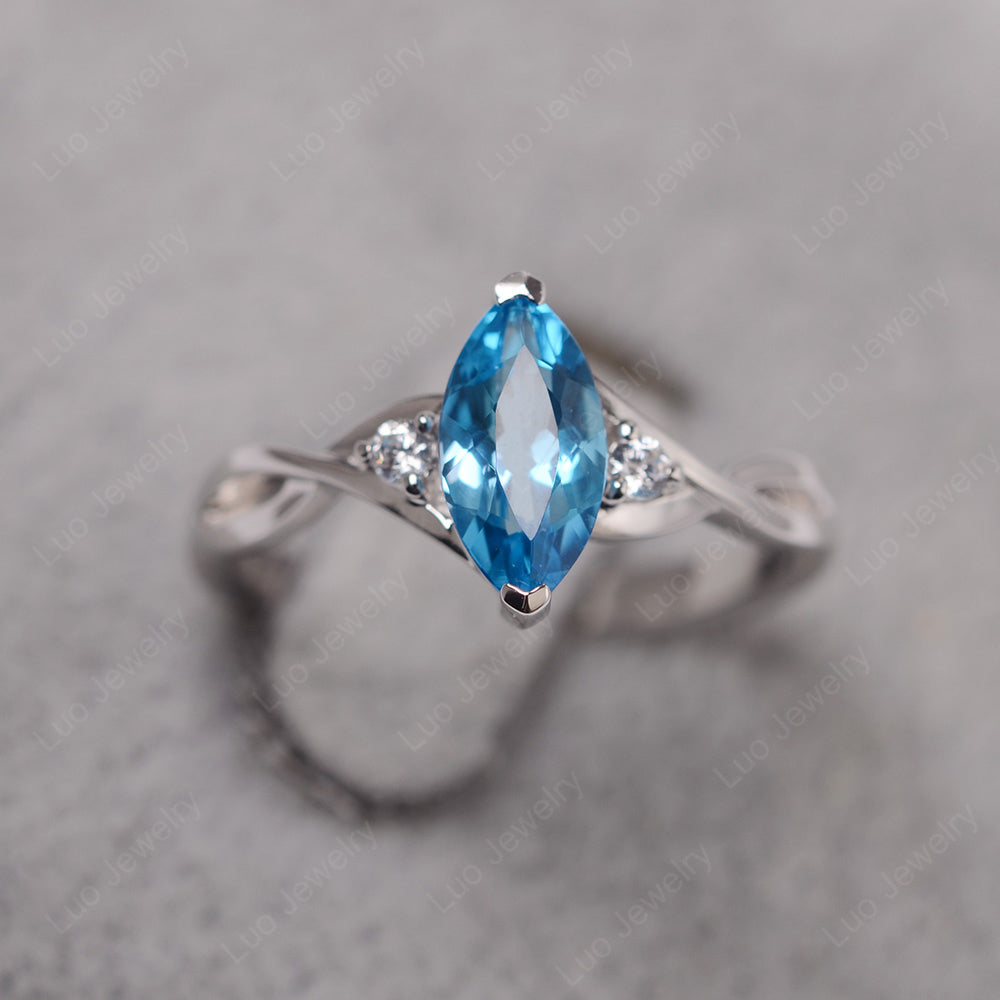 Swiss Blue Topaz Ring Marquise Cut Engagement Ring - LUO Jewelry