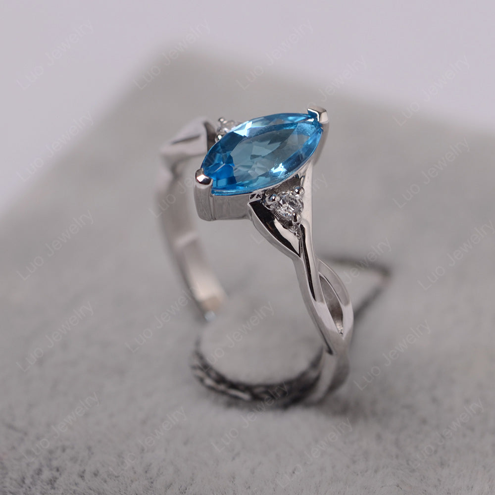 Swiss Blue Topaz Ring Marquise Cut Engagement Ring - LUO Jewelry