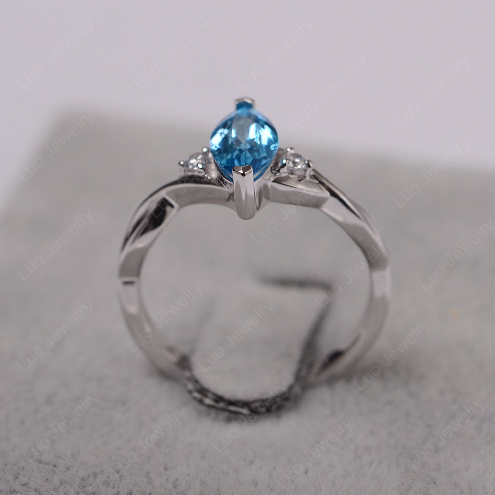 Swiss Blue Topaz Ring Marquise Cut Engagement Ring - LUO Jewelry