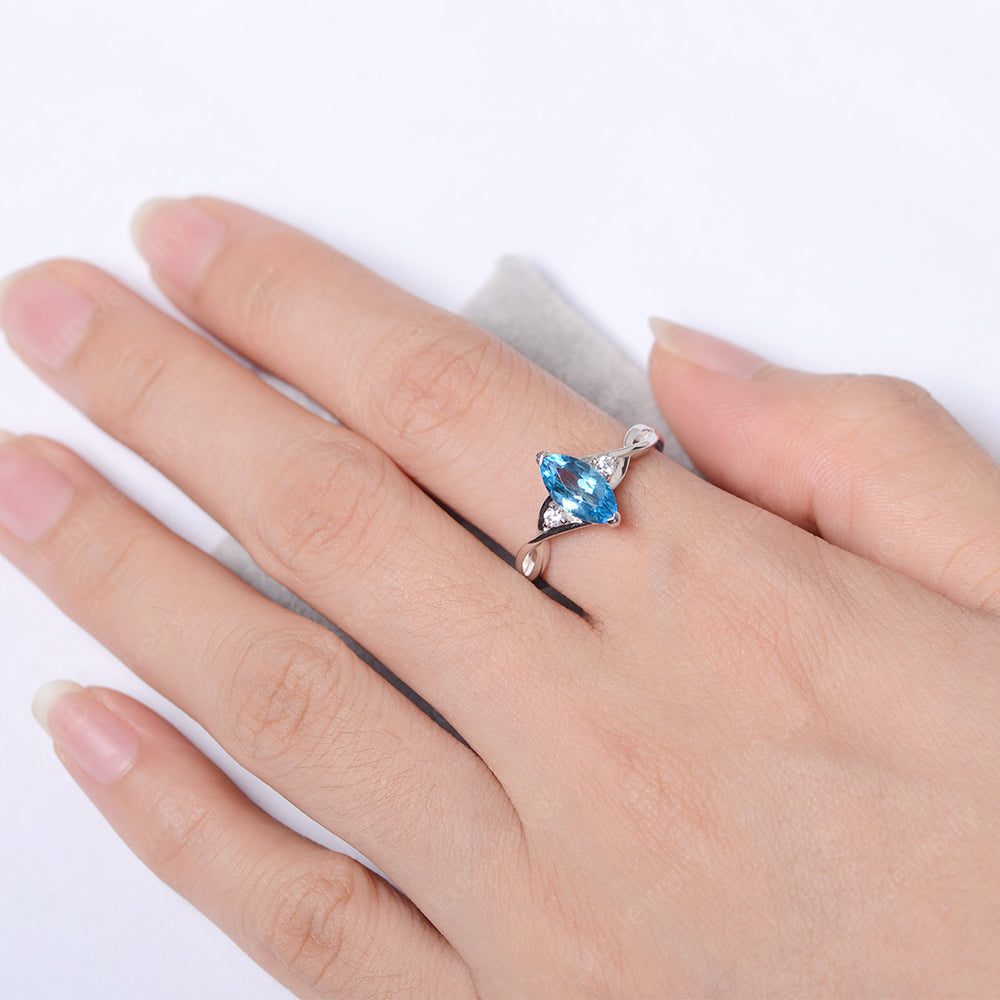 Swiss Blue Topaz Ring Marquise Cut Engagement Ring - LUO Jewelry