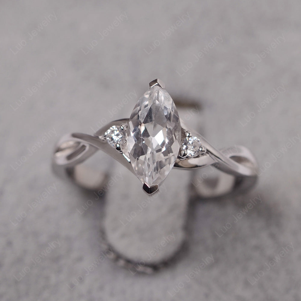 White Topaz Ring Marquise Cut Engagement Ring - LUO Jewelry