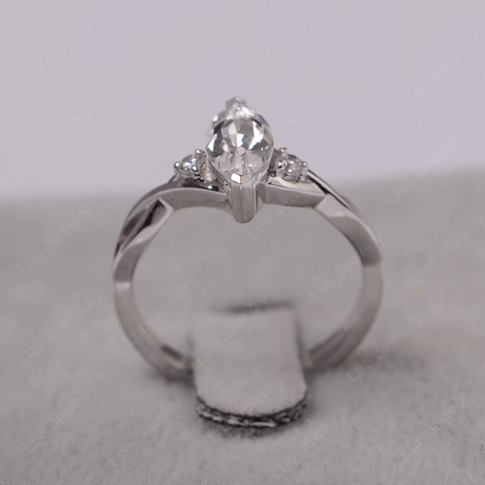 White Topaz Ring Marquise Cut Engagement Ring - LUO Jewelry