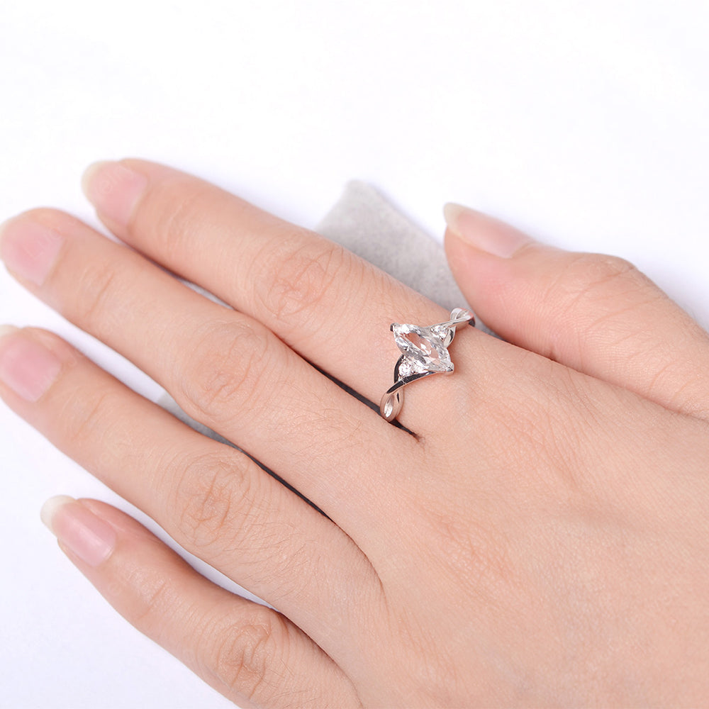 White Topaz Ring Marquise Cut Engagement Ring - LUO Jewelry