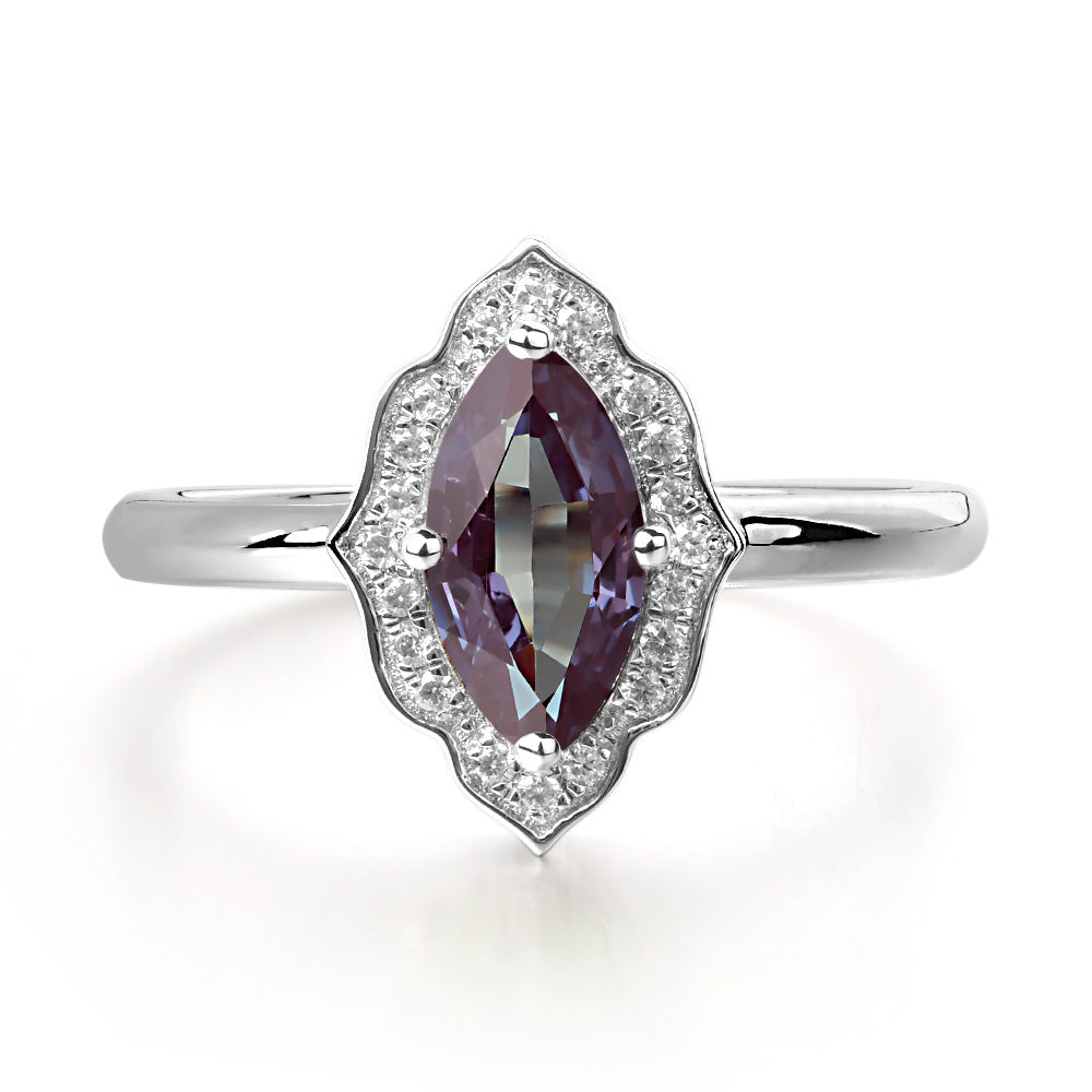 Marquise Cut Alexandrite Halo Engagement Ring - LUO Jewelry