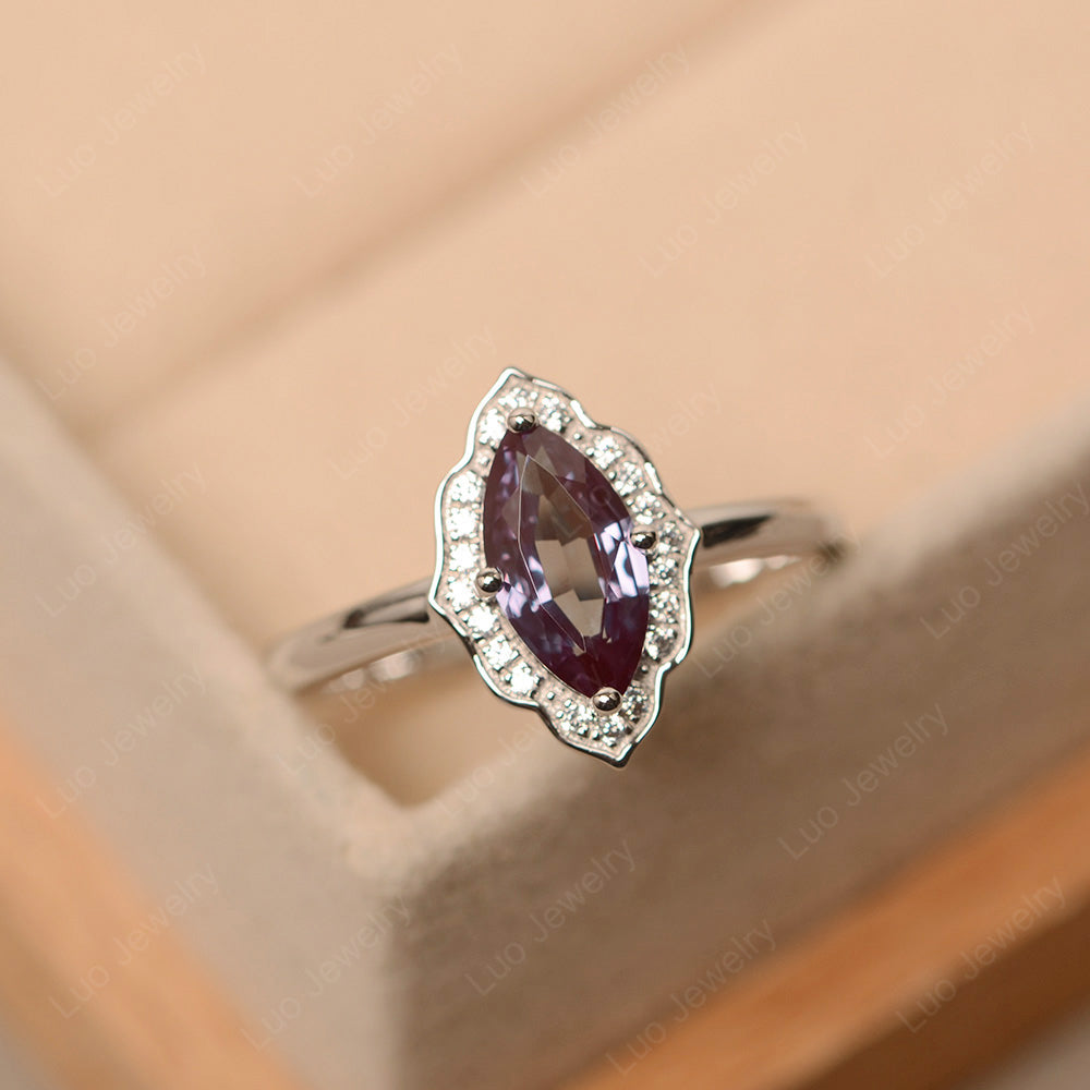 Marquise Cut Alexandrite Halo Engagement Ring - LUO Jewelry