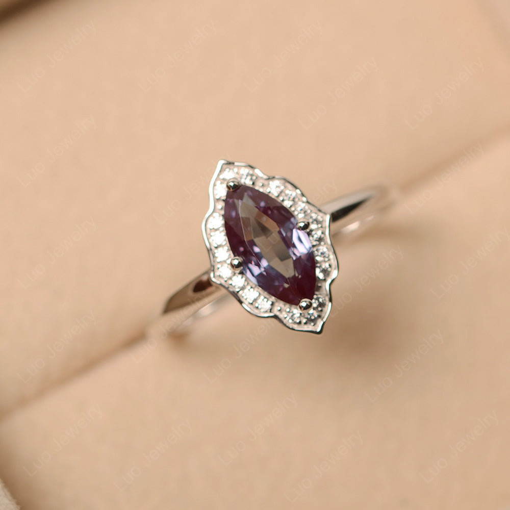 Marquise Cut Alexandrite Halo Engagement Ring - LUO Jewelry