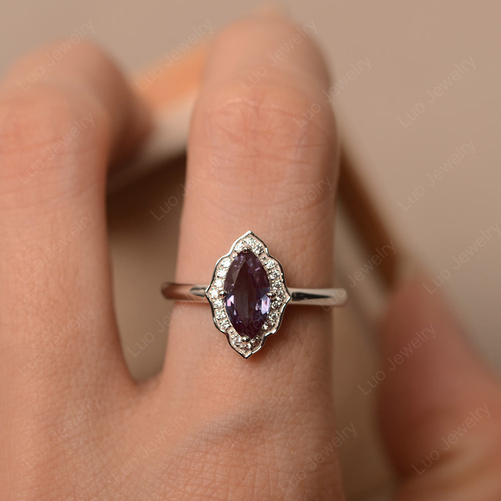 Marquise Cut Alexandrite Halo Engagement Ring - LUO Jewelry