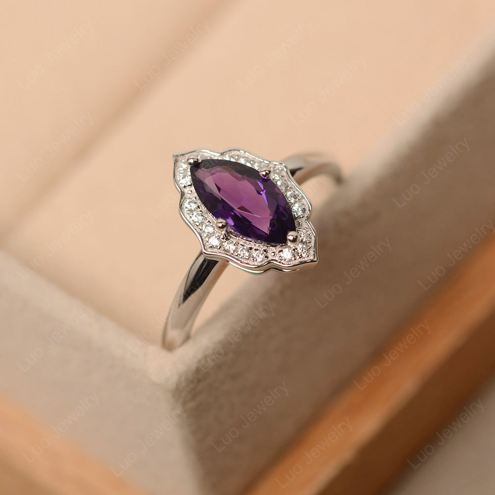 Marquise Cut Amethyst Halo Engagement Ring - LUO Jewelry