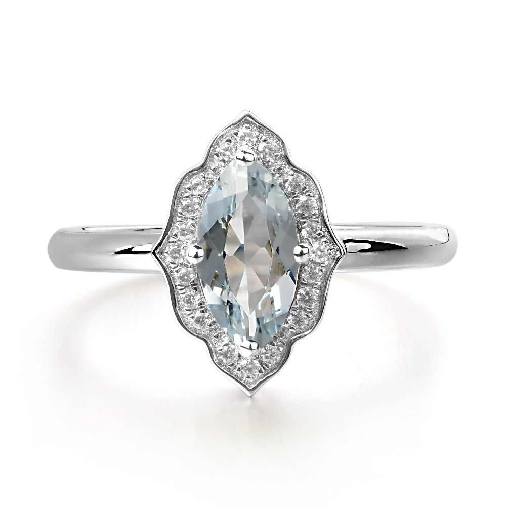 Marquise Cut Aquamarine Halo Engagement Ring - LUO Jewelry