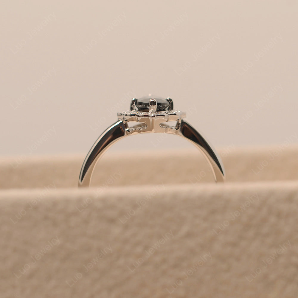 Marquise Cut Black Spinel Halo Engagement Ring - LUO Jewelry