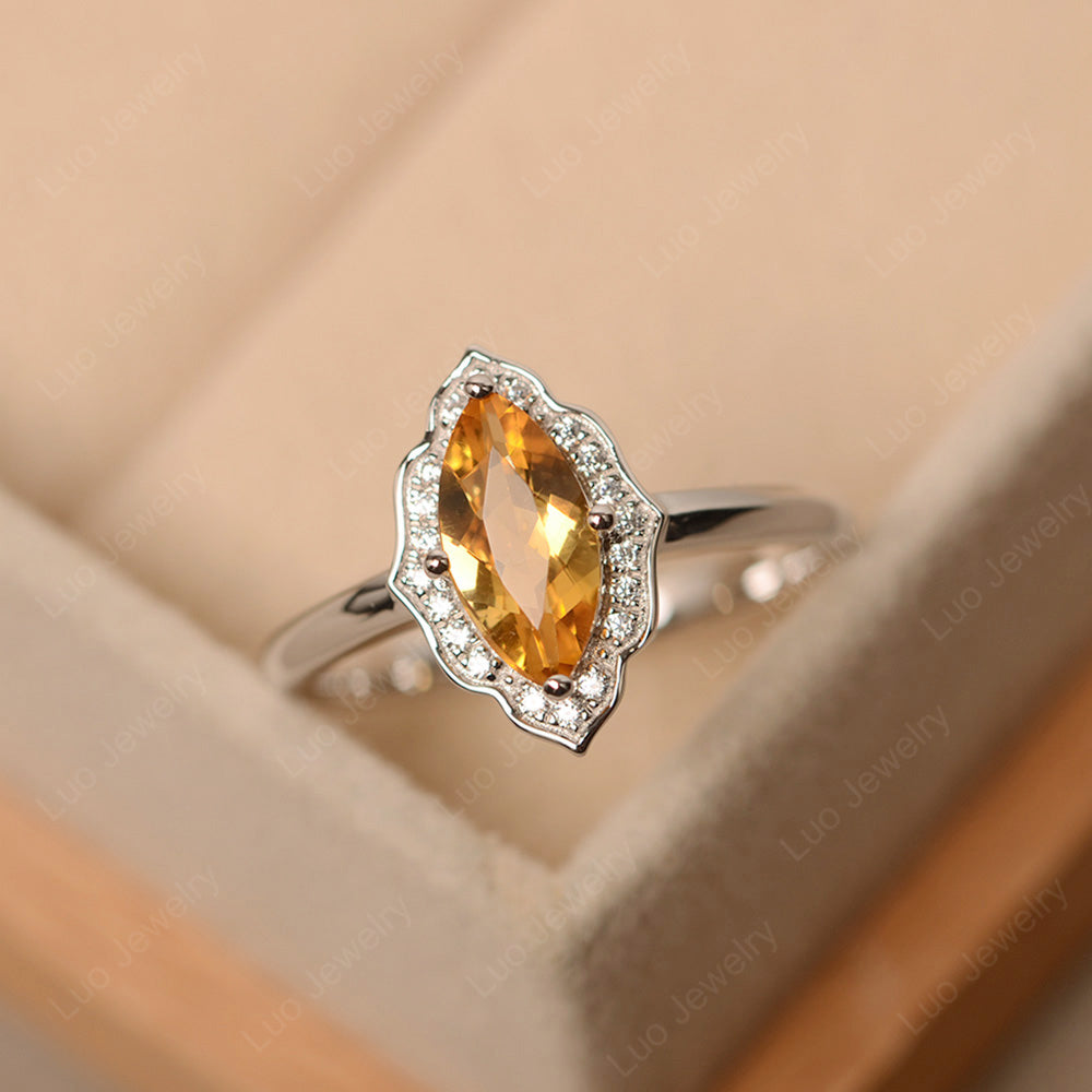 Marquise Cut Citrine Halo Engagement Ring - LUO Jewelry