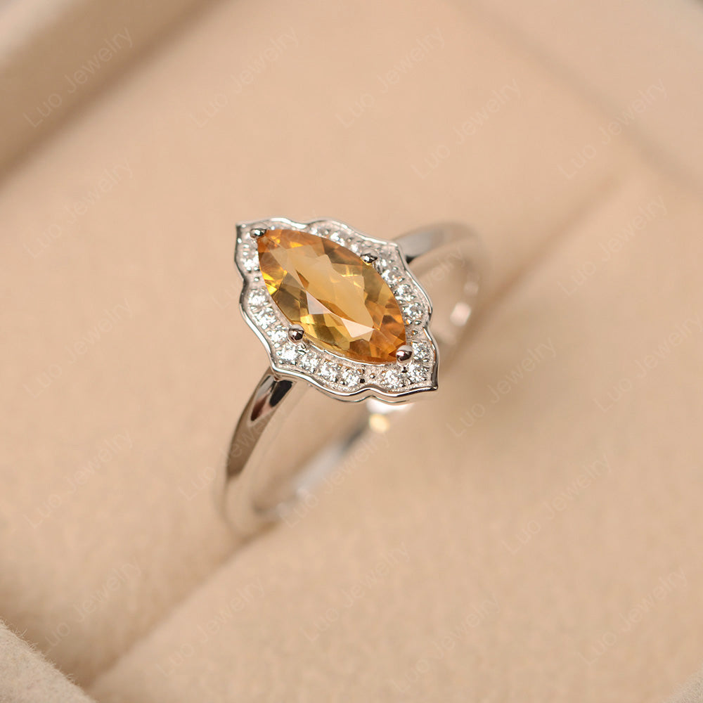 Marquise Cut Citrine Halo Engagement Ring - LUO Jewelry