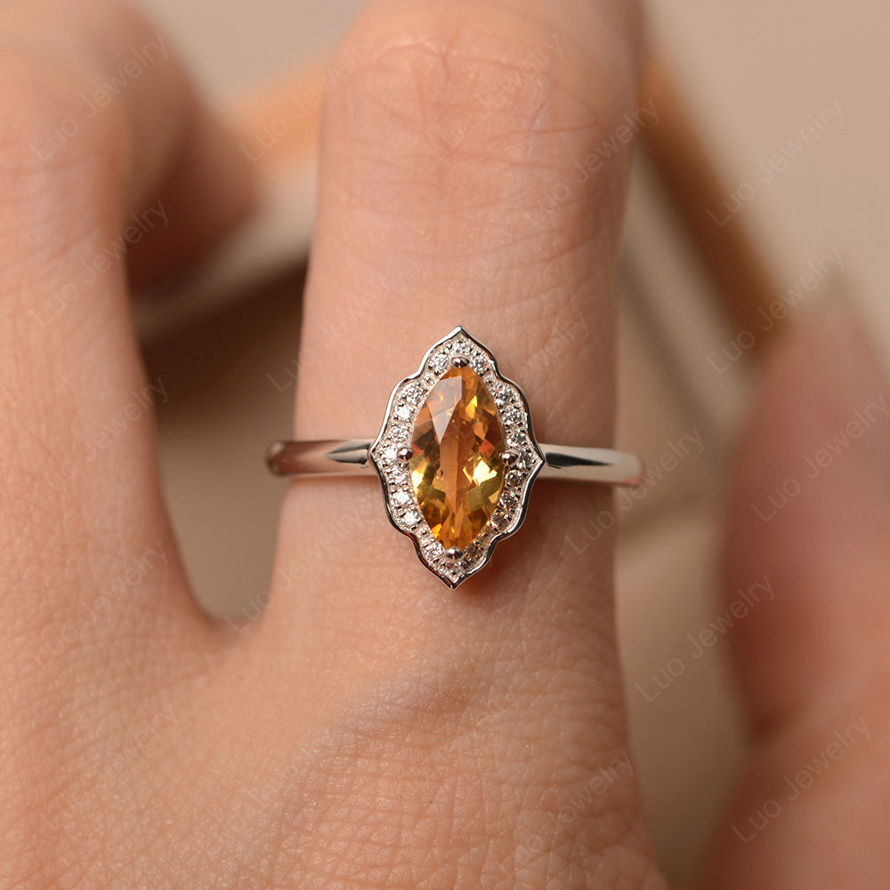Marquise Cut Citrine Halo Engagement Ring - LUO Jewelry