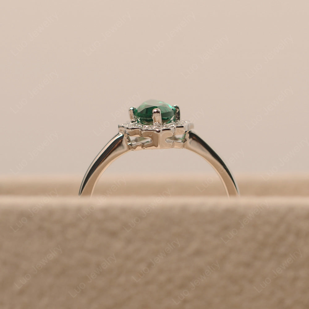 Marquise Cut Lab Emerald Halo Engagement Ring - LUO Jewelry