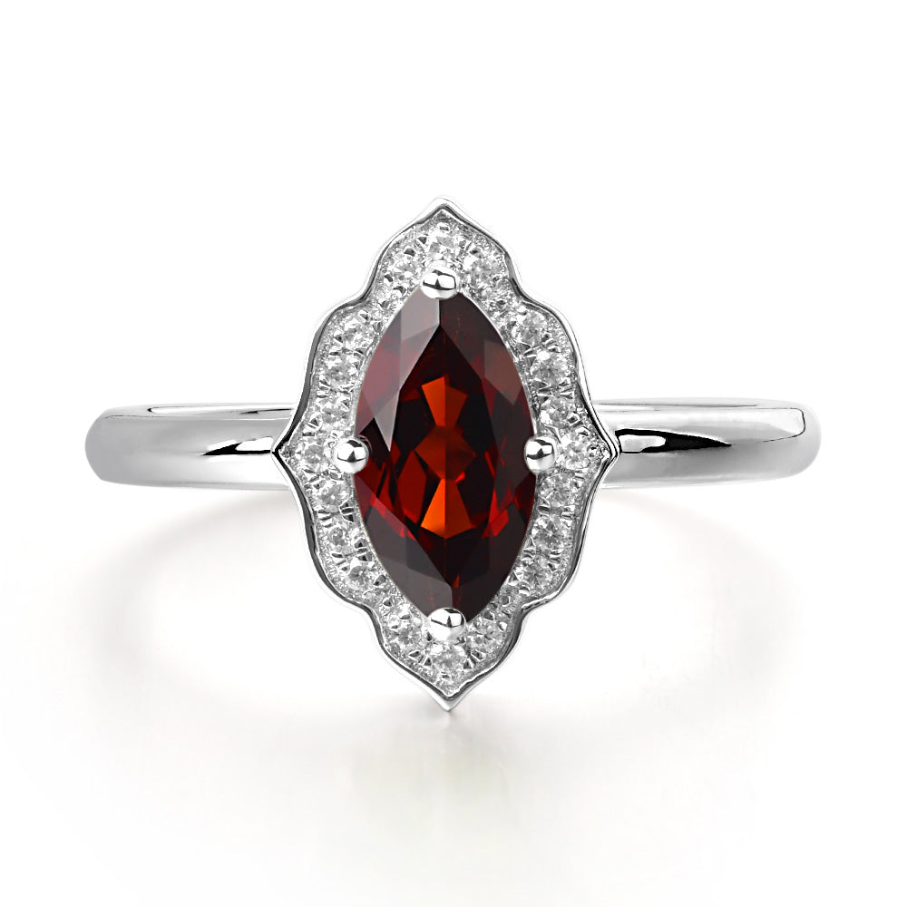 Marquise Cut Garnet Halo Engagement Ring - LUO Jewelry