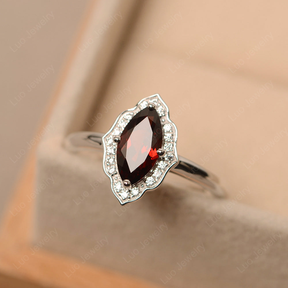 Marquise Cut Garnet Halo Engagement Ring - LUO Jewelry