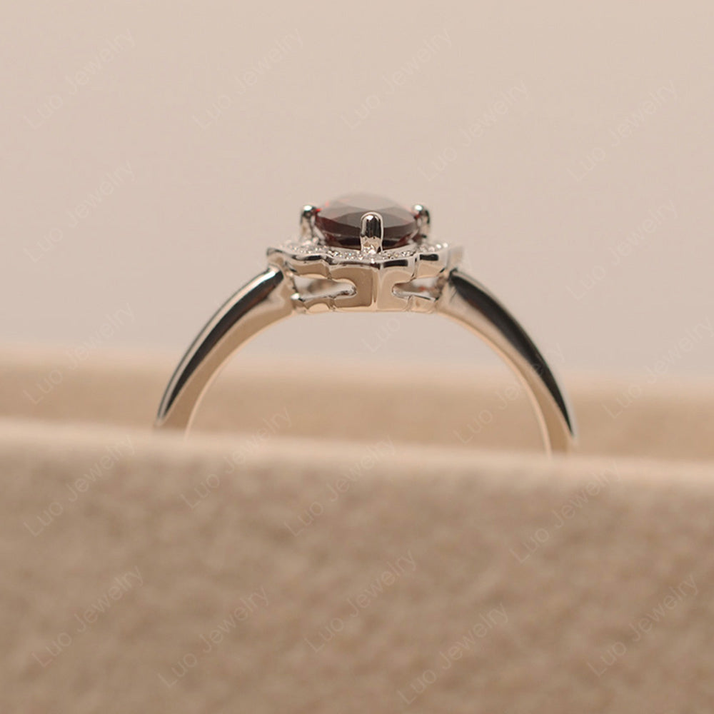 Marquise Cut Garnet Halo Engagement Ring - LUO Jewelry