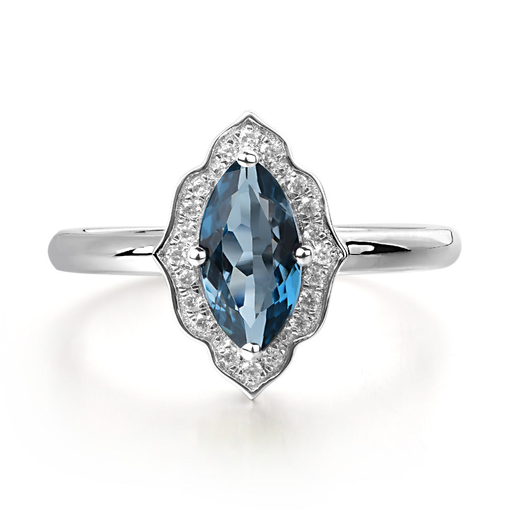 Marquise Cut London Blue Topaz Halo Engagement Ring - LUO Jewelry