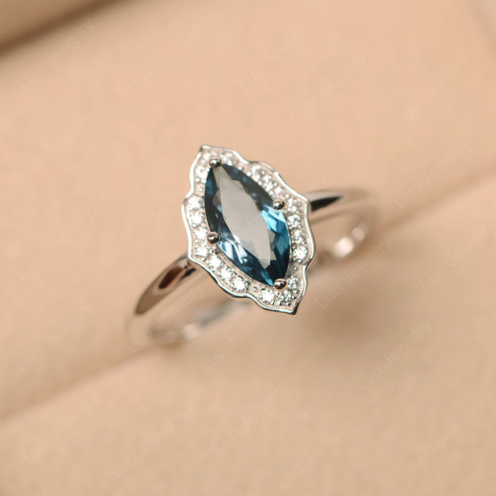 Marquise Cut London Blue Topaz Halo Engagement Ring - LUO Jewelry