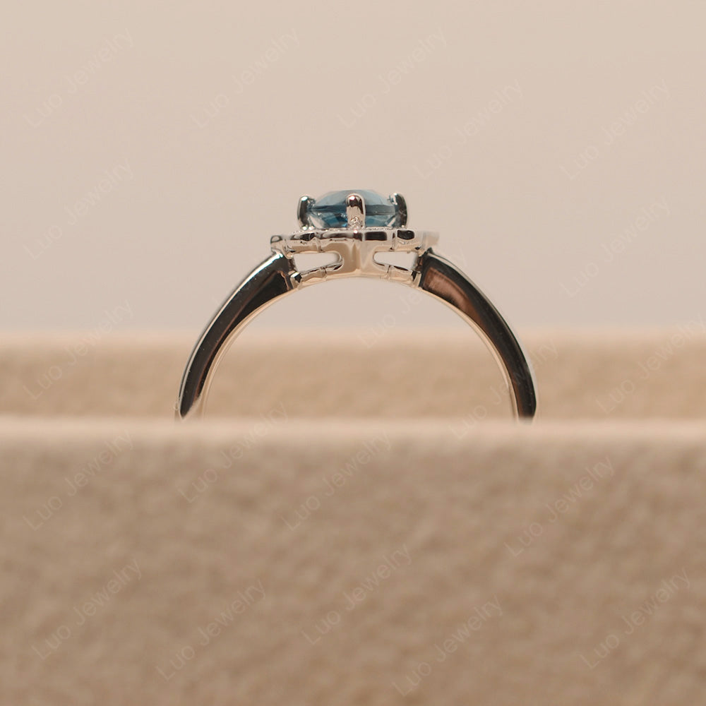 Marquise Cut London Blue Topaz Halo Engagement Ring - LUO Jewelry