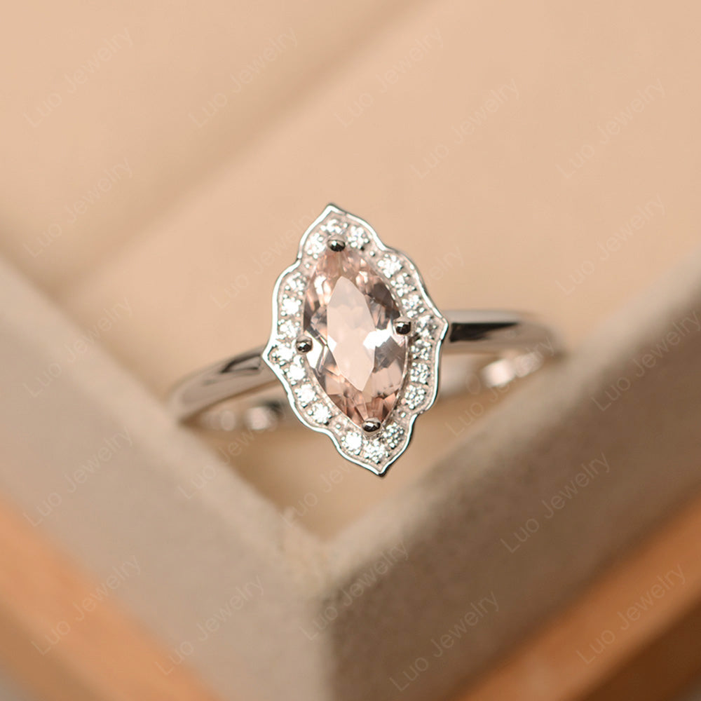 Marquise Cut Morganite Halo Engagement Ring - LUO Jewelry