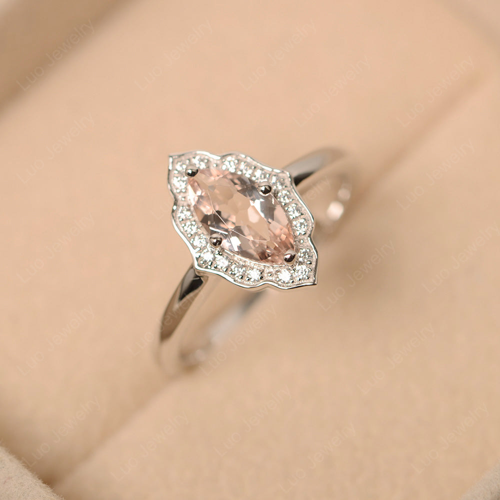 Marquise Cut Morganite Halo Engagement Ring - LUO Jewelry