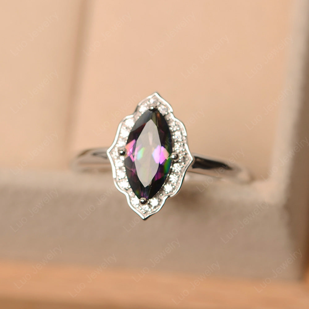 Marquise Cut Mystic Topaz Halo Engagement Ring - LUO Jewelry