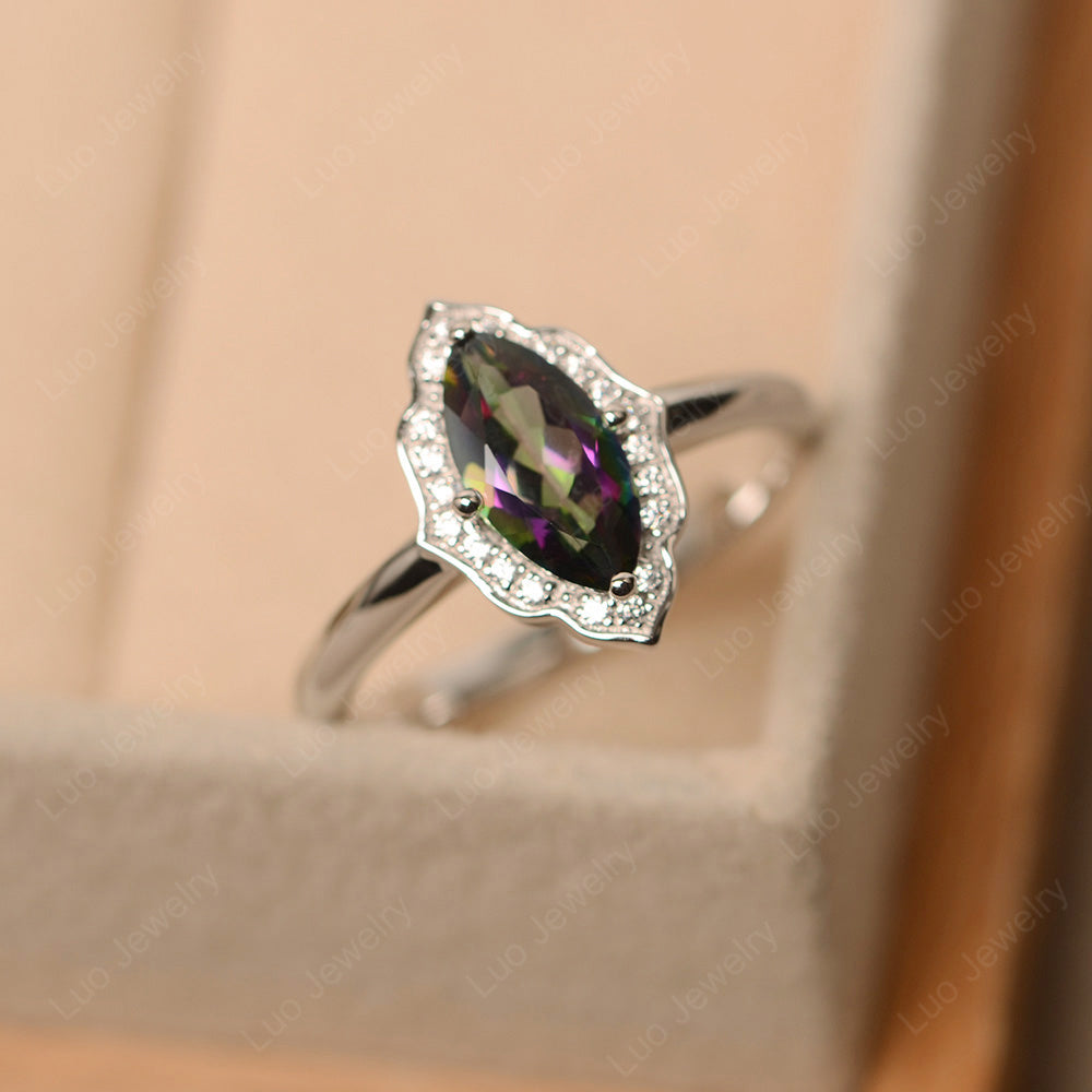 Marquise Cut Mystic Topaz Halo Engagement Ring - LUO Jewelry