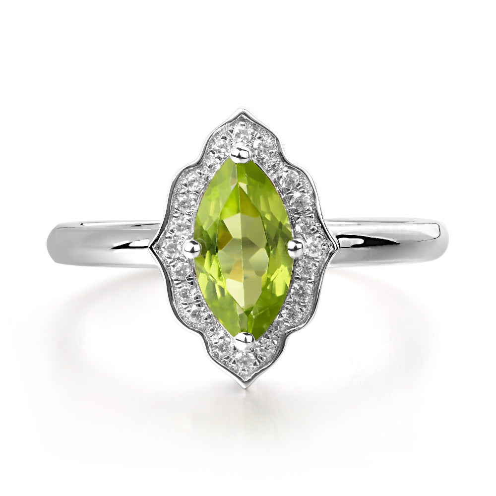 Marquise Cut Peridot Halo Engagement Ring - LUO Jewelry